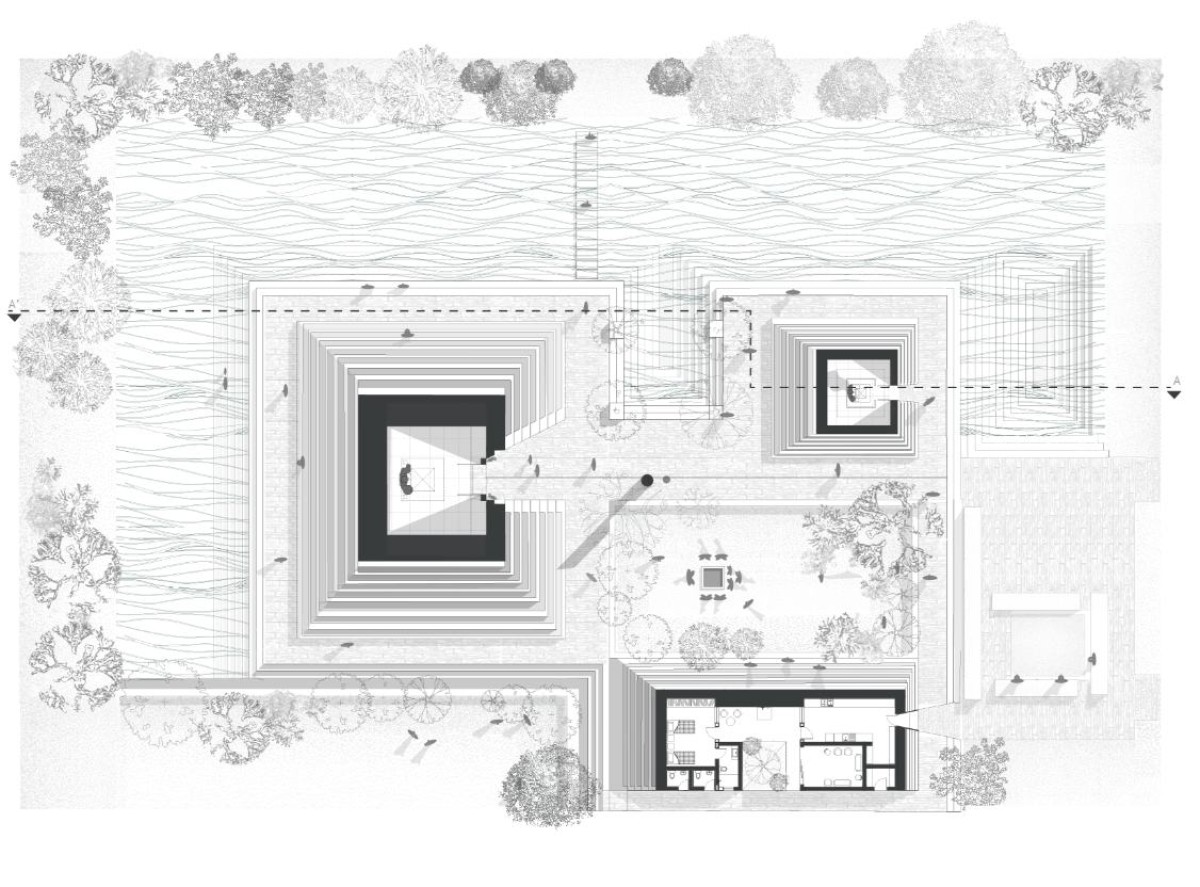 Plan with section of Temple of Steps by Sameep Padora & Associates