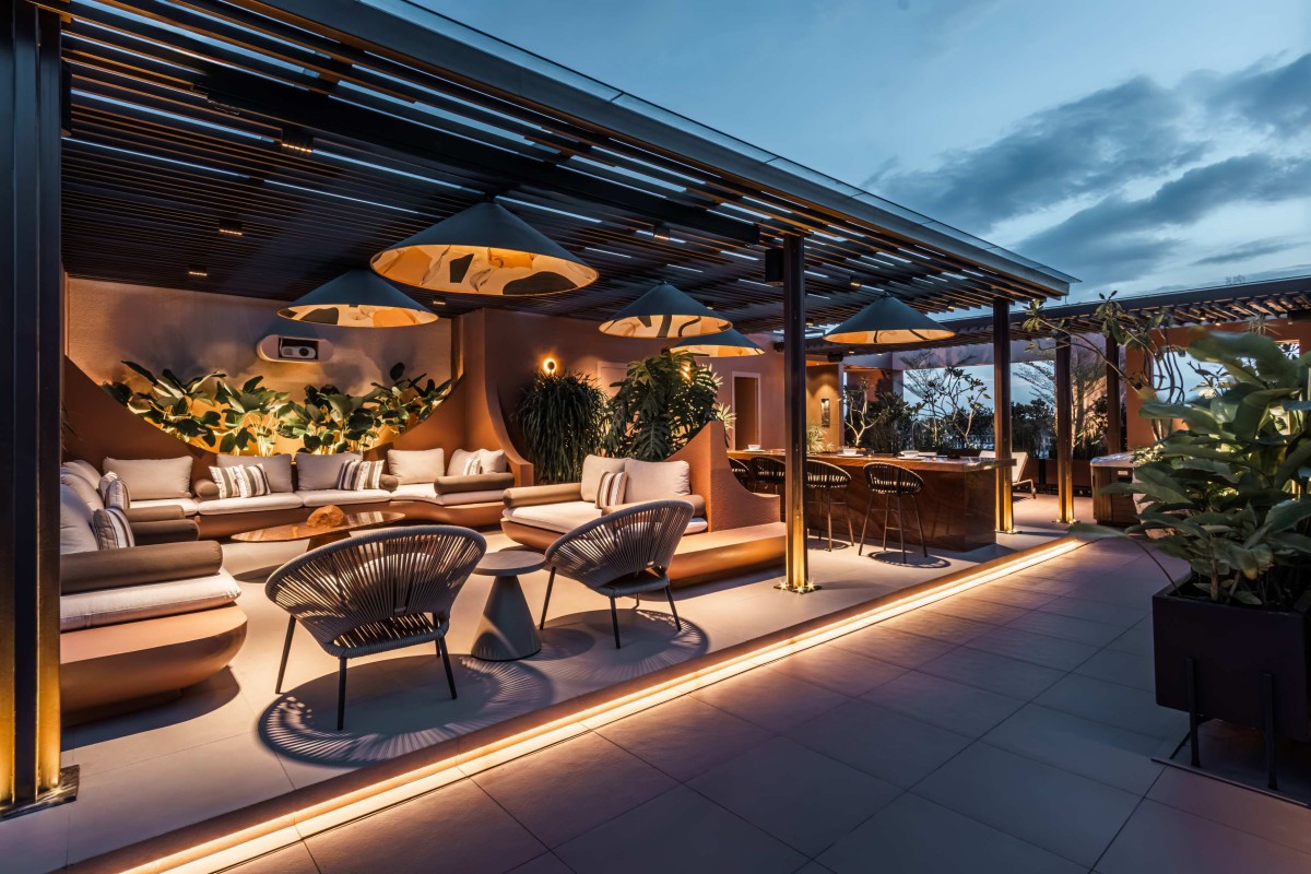 Dusk light view of terrace seating of Terra Gardens by Design Boulevard