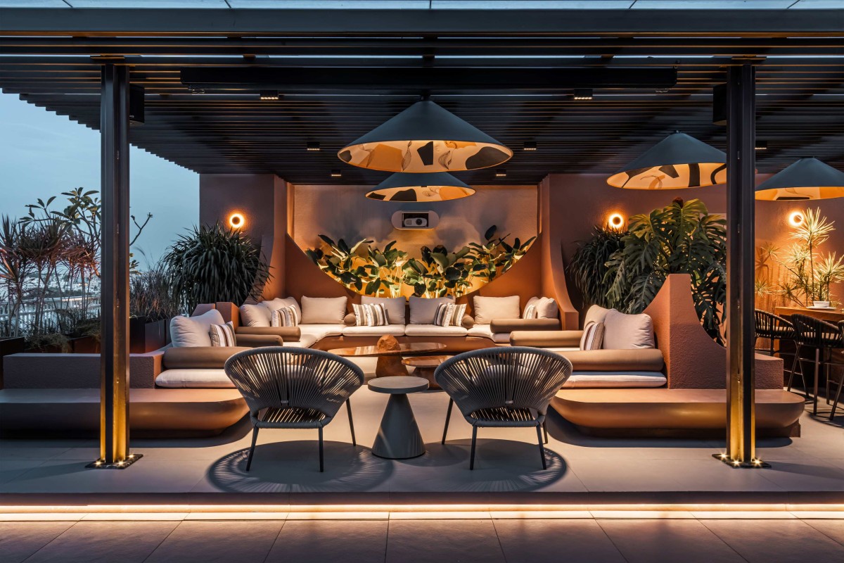 Dusk light view of terrace seating of Terra Gardens by Design Boulevard