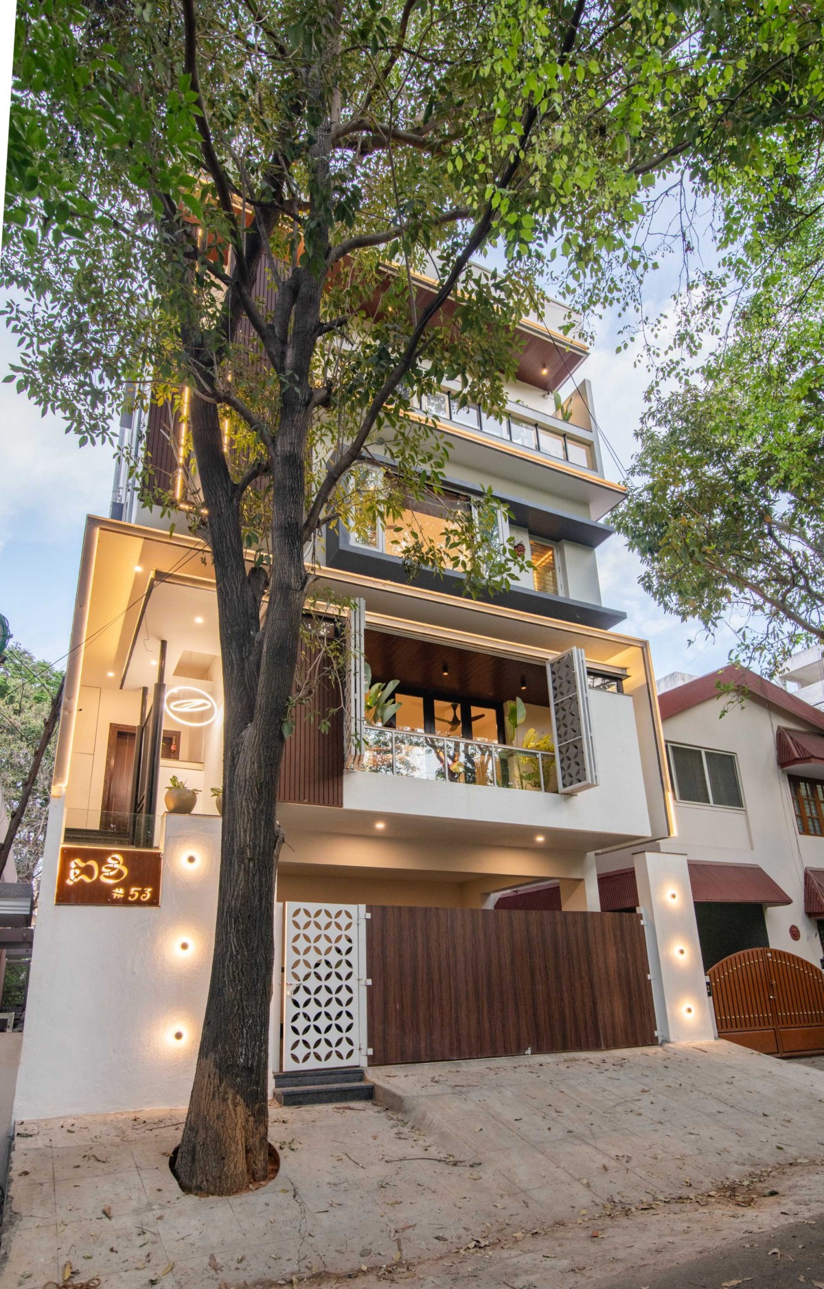 Exterior view of Aishi Residence by Aaikya Architects