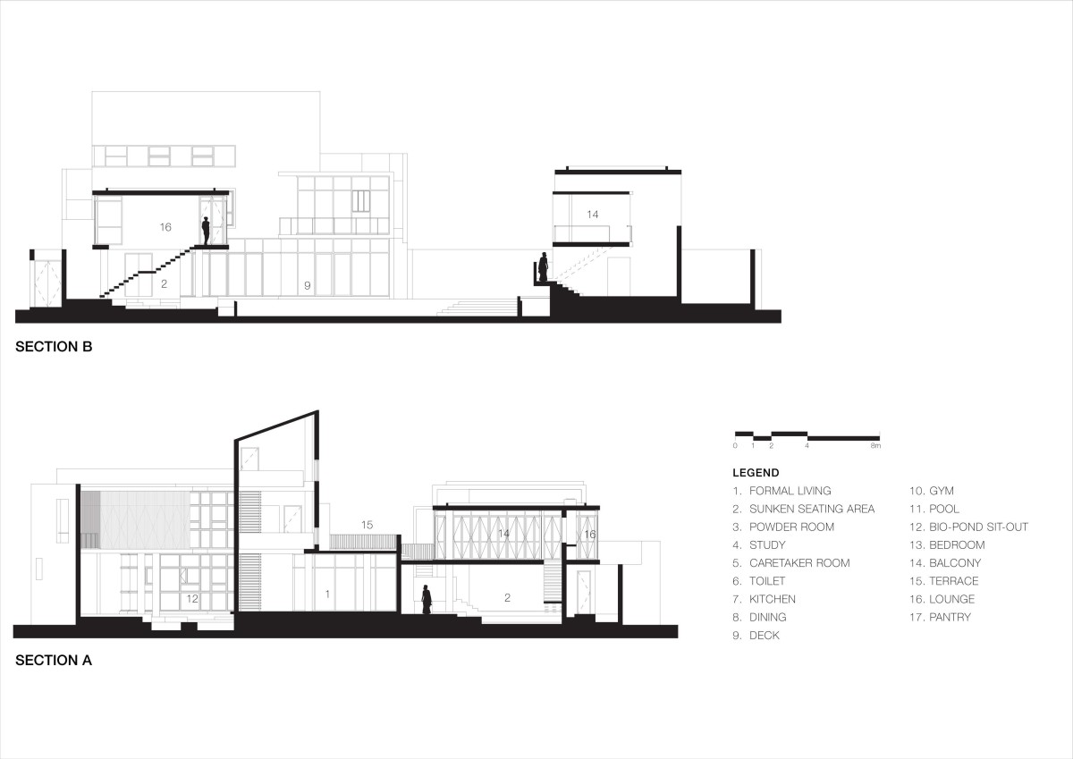 Sections of Wall House by Abin Design Studio