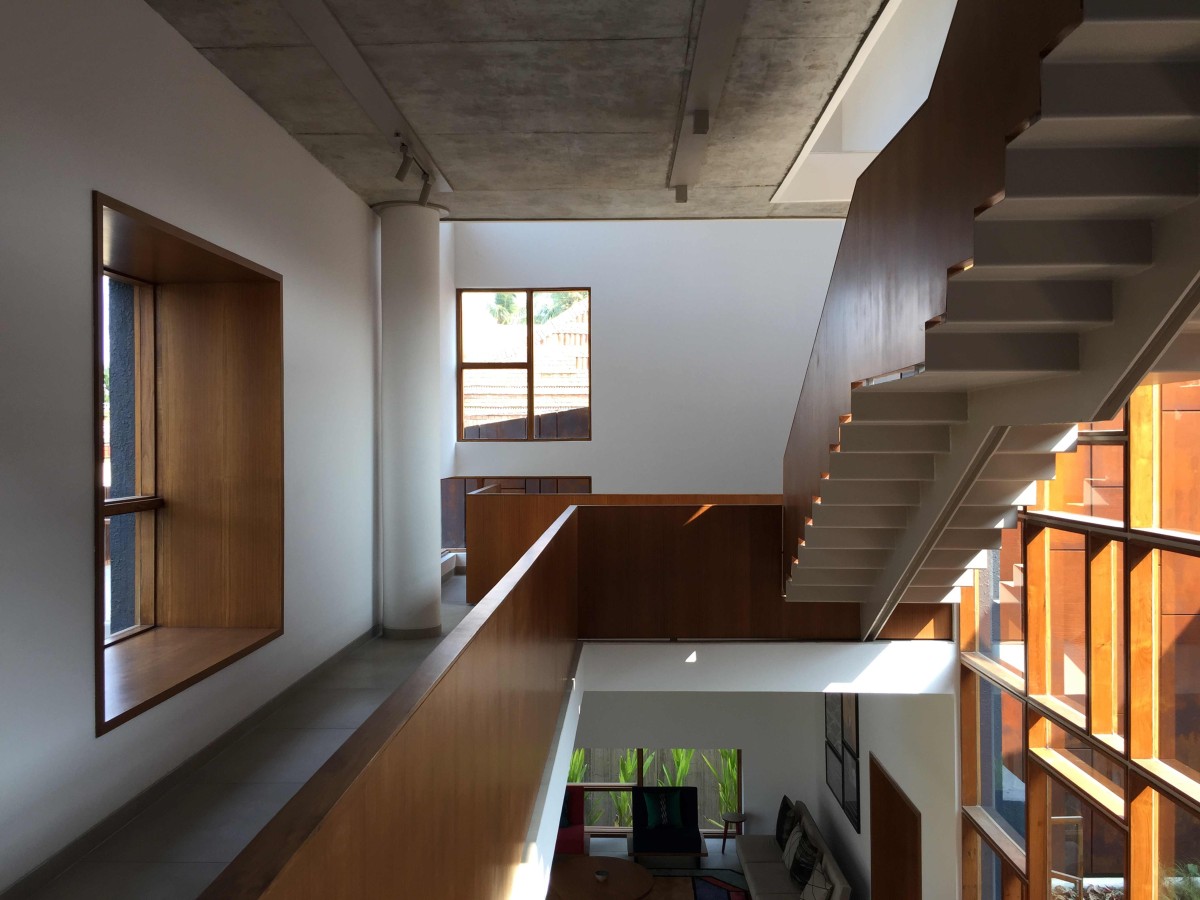 Upper floor view of Wall House by Abin Design Studio