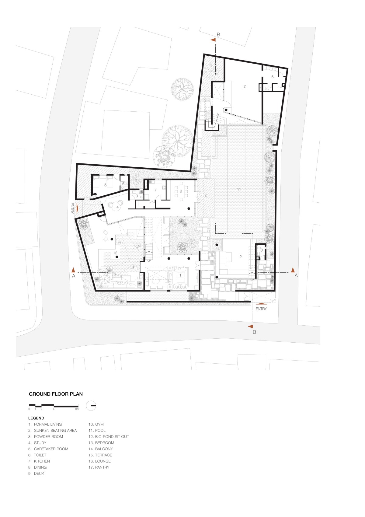 Ground Floor Plan of Wall House by Abin Design Studio